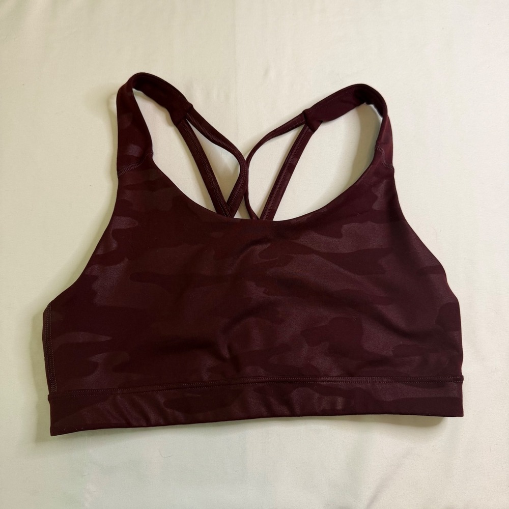 Old Navy Active Go-Dry Strappy Back Camo Sports Bra Burgundy Maroon Size M